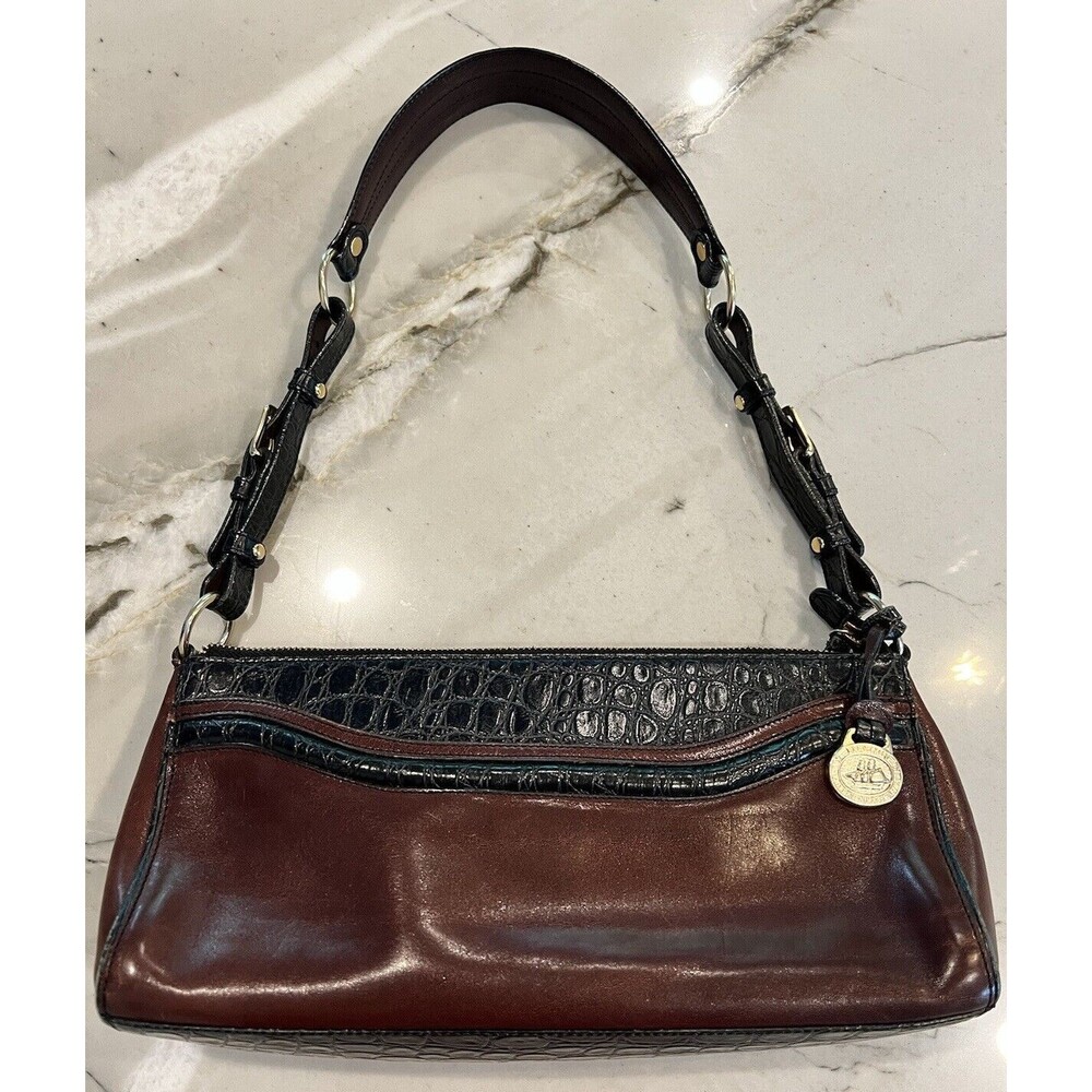 Brahmin Tuscan Crocodile Brown & Black Leather Shoulder Bag Y2K 1990s